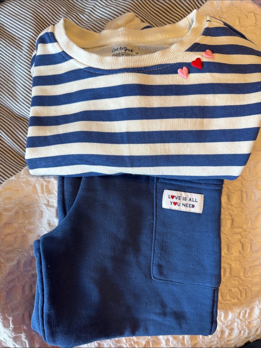 Cat & Jack Navy and White Striped Top with Navy Joggers